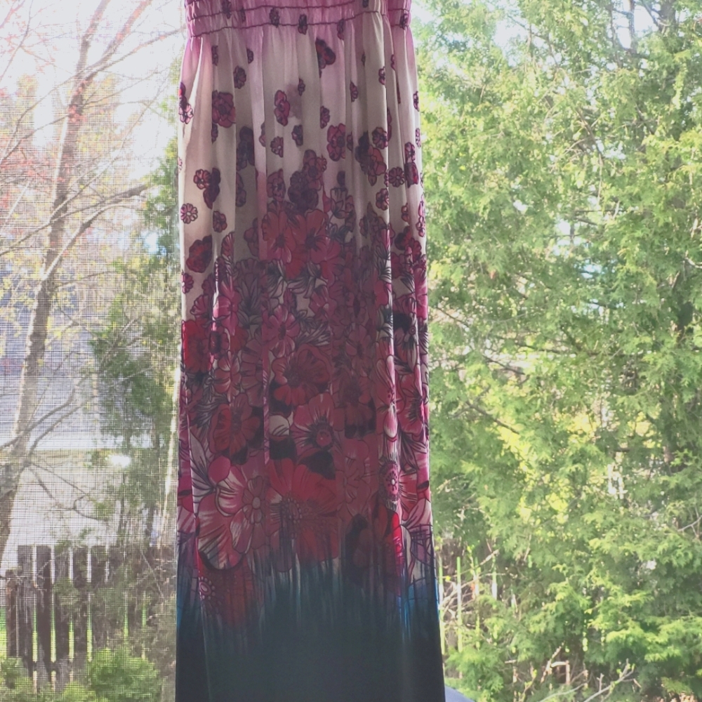 Floral Pink and Black Maxi Skirt